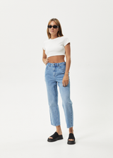 AFENDS Womens Shelby - Denim Cropped Straight Leg Jeans - Worn Blue - Afends womens shelby   denim cropped straight leg jeans   worn blue 