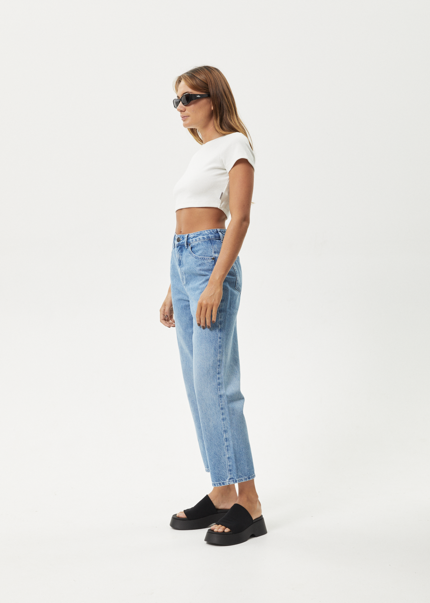 AFENDS Womens Shelby - Denim Cropped Straight Leg Jean - Worn Blue