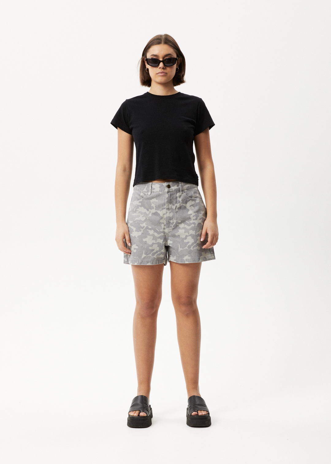 AFENDS Womens Cadet Seventy Threes - Organic Denim Shorts - Camo 