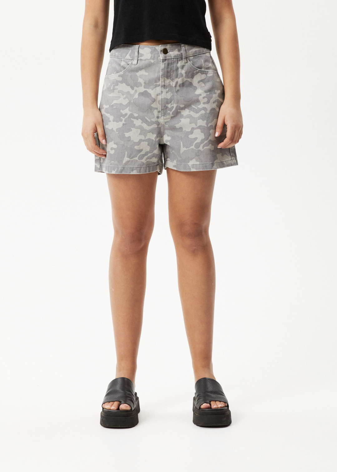 AFENDS Womens Cadet Seventy Threes - Organic Denim Shorts - Camo 