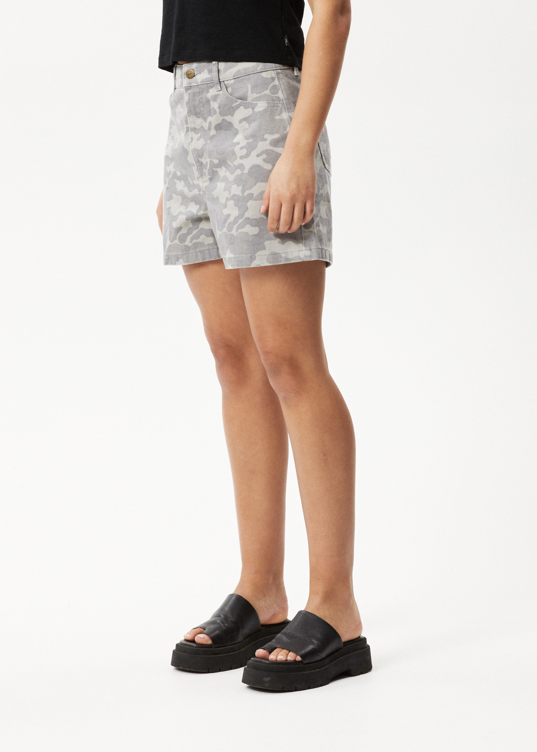 AFENDS Womens Cadet Seventy Threes - Organic Denim Shorts - Camo 