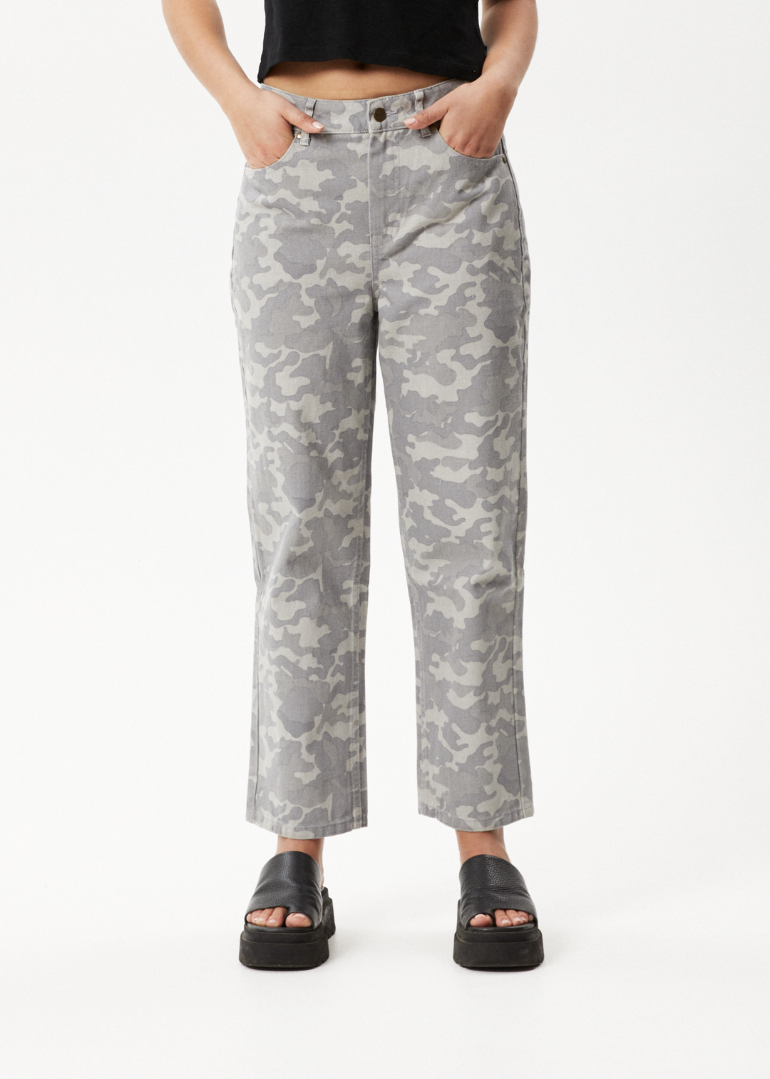 AFENDS Womens Cadet Shelby - Organic Denim Wide Leg Jeans - Camo 