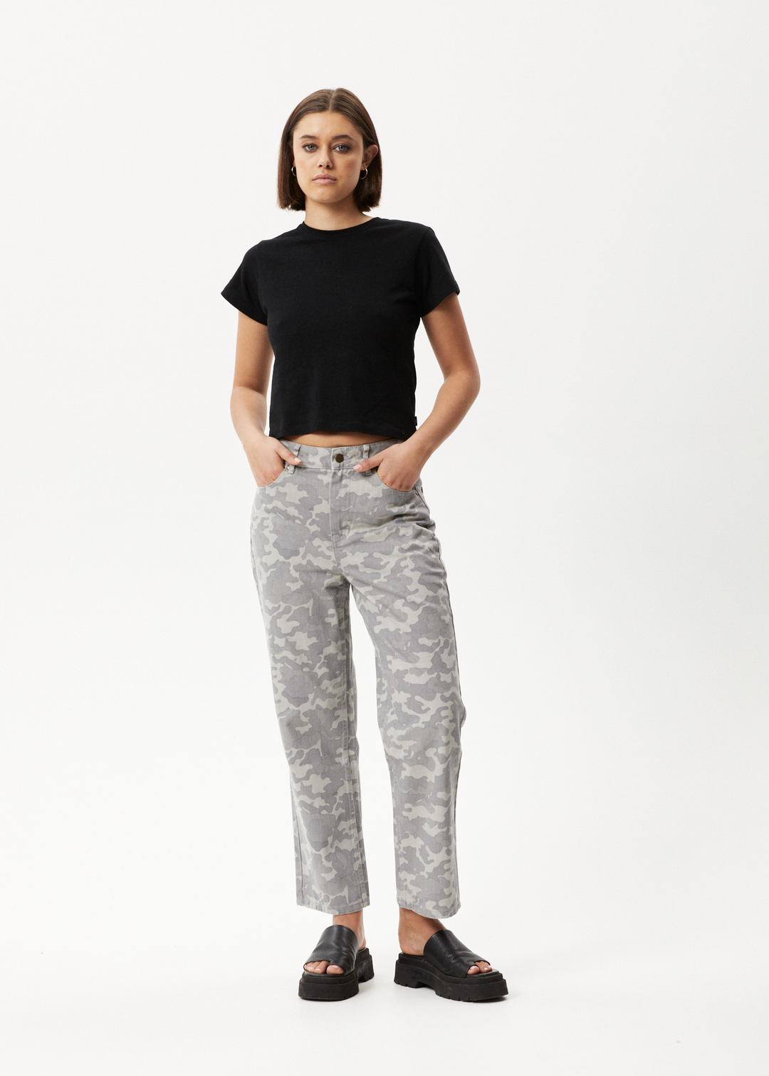 AFENDS Womens Cadet Shelby - Organic Denim Wide Leg Jeans - Camo 