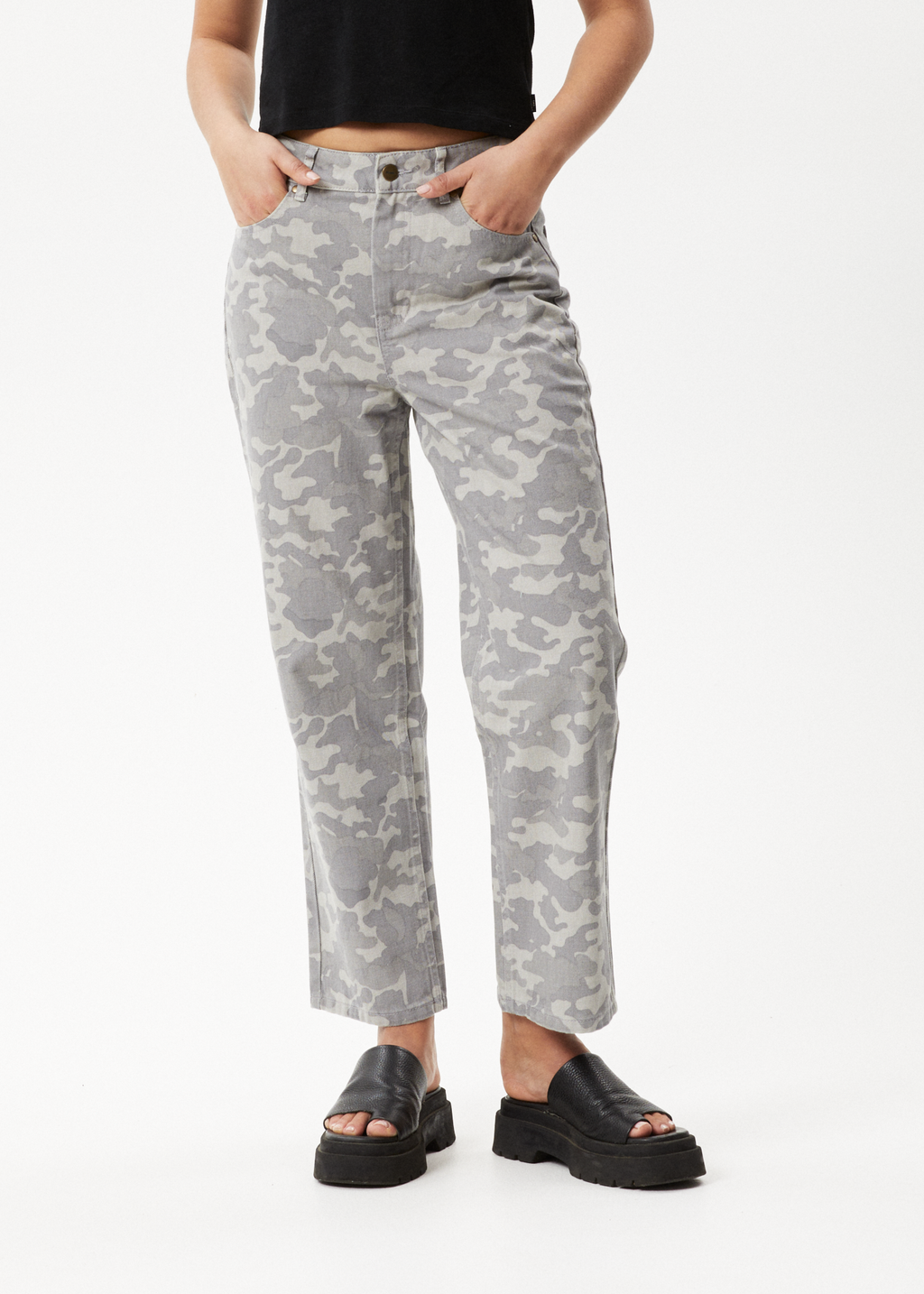 AFENDS Womens Cadet Shelby - Denim Wide Leg Jean - Camo