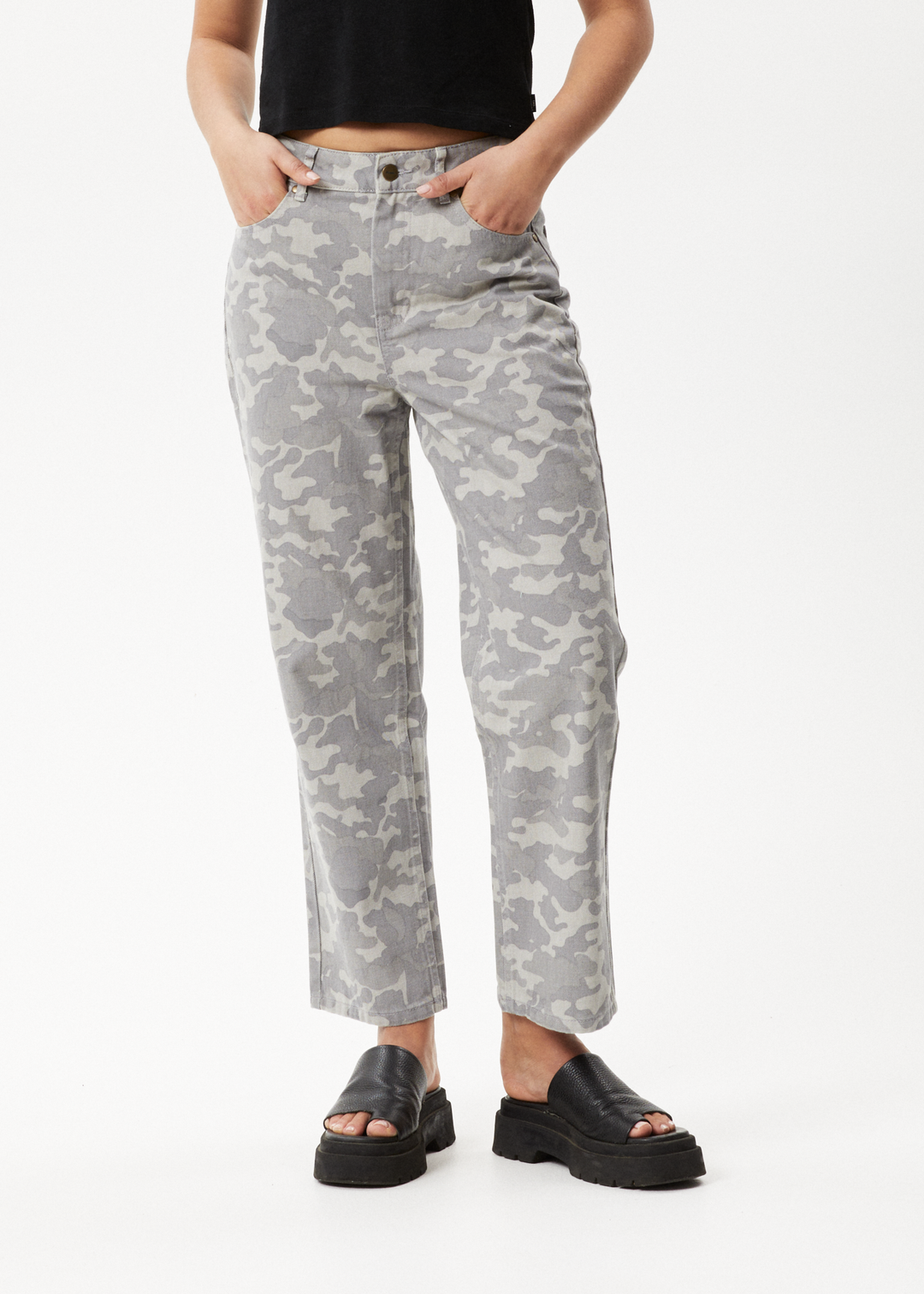 AFENDS Womens Cadet Shelby - Organic Denim Wide Leg Jeans - Camo 