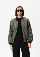 AFENDS Womens Sybil - Recycled Reversible Bomber Jacket  - Jungle Green - Afends womens sybil   recycled reversible bomber jacket    jungle green 