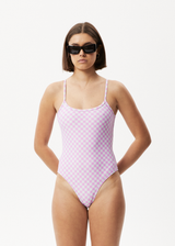 Afends Womens Carlo  - Recycled Check One Piece - Candy - Afends womens carlo    recycled check one piece   candy 