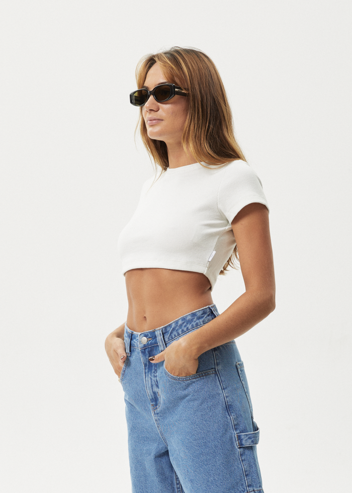 AFENDS Womens Abbie - Hemp Ribbed Cropped T-Shirt - Off White 
