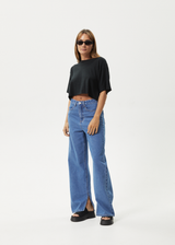 AFENDS Womens Slay Cropped - Oversized Tee - Black - Afends womens slay cropped   hemp oversized tee   black 