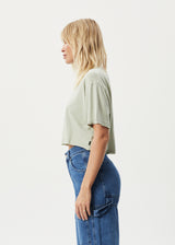 AFENDS Womens Slay Cropped - Oversized Tee - Eucalyptus - Afends womens slay cropped   hemp oversized tee   eucalyptus 
