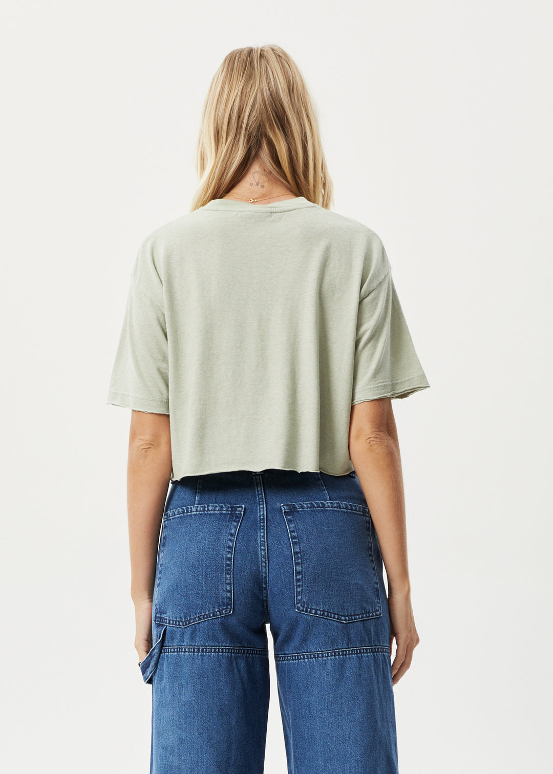 AFENDS Womens Slay Cropped - Oversized Tee - Eucalyptus 