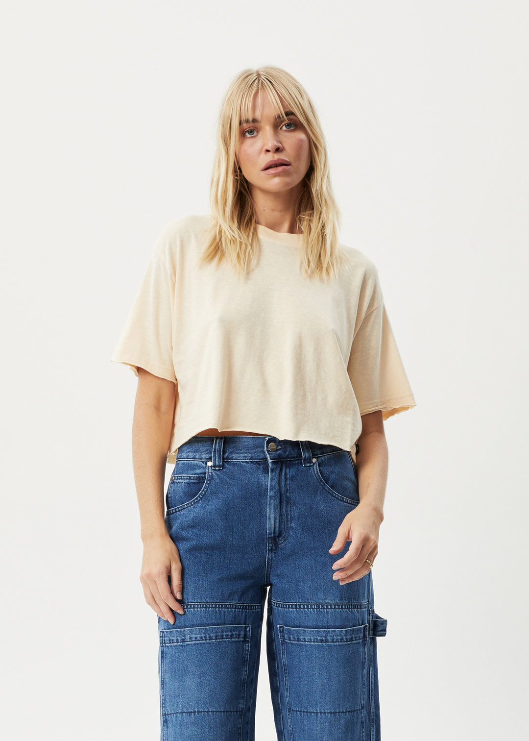 AFENDS Womens Slay Cropped - Oversized Tee - Sand 