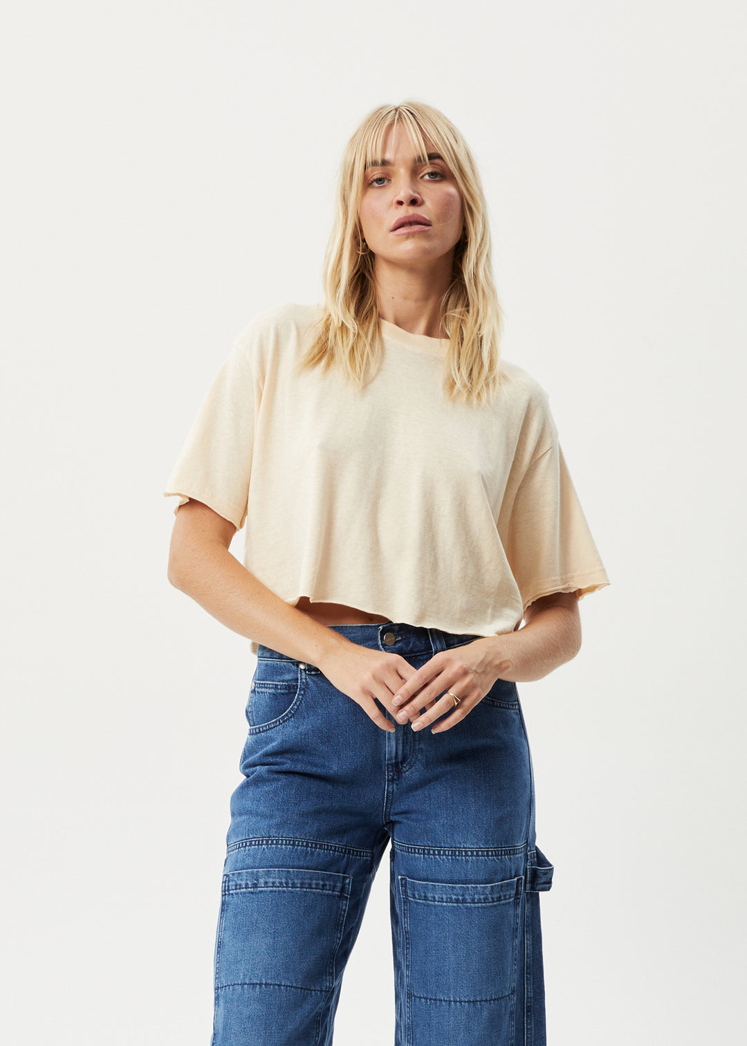 AFENDS Womens Slay Cropped - Oversized Tee - Sand 