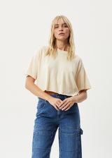 AFENDS Womens Slay Cropped - Oversized Tee - Sand - Afends womens slay cropped   hemp oversized tee   sand 