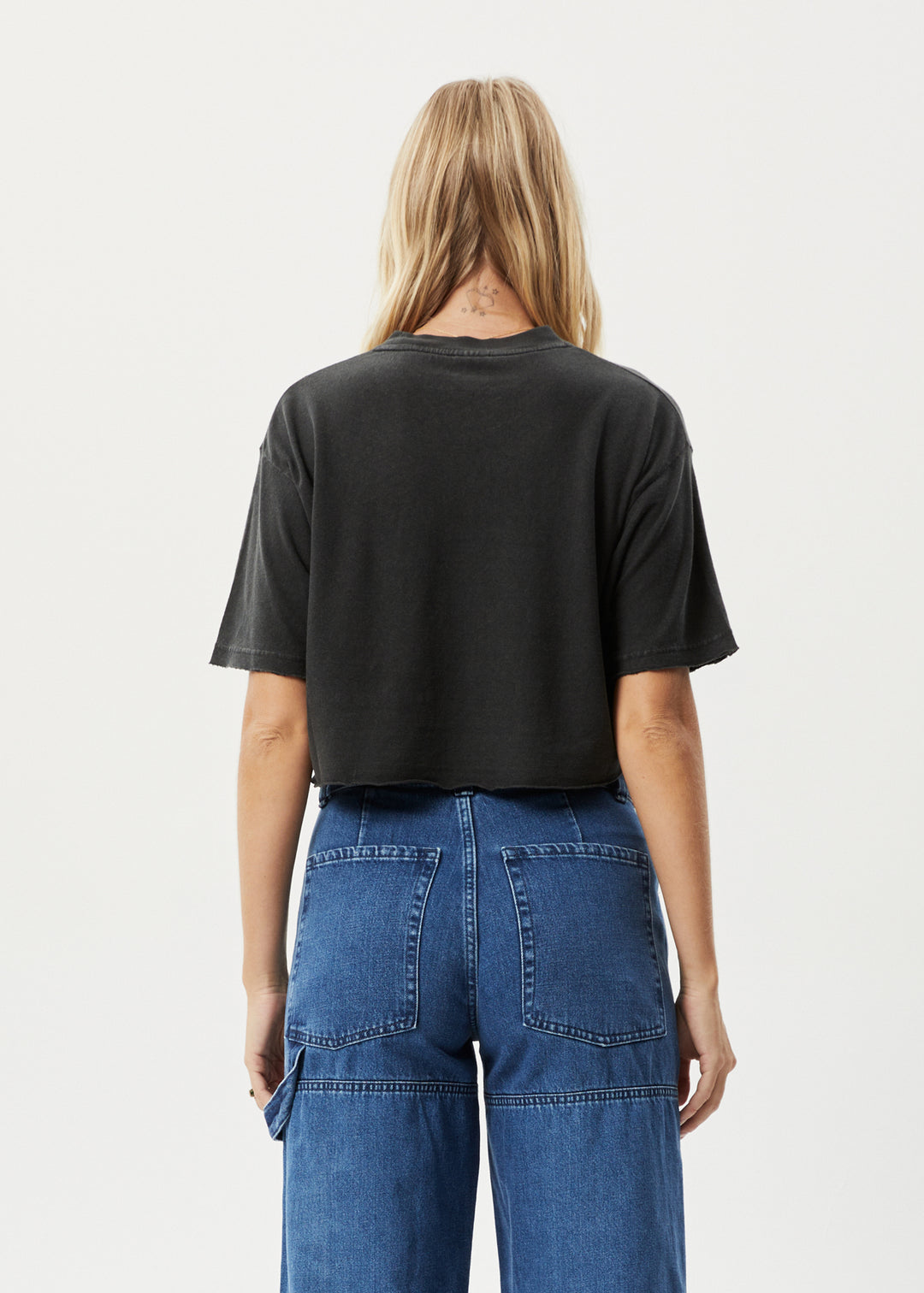 AFENDS Womens Slay Cropped - Oversized Tee - Stone Black 