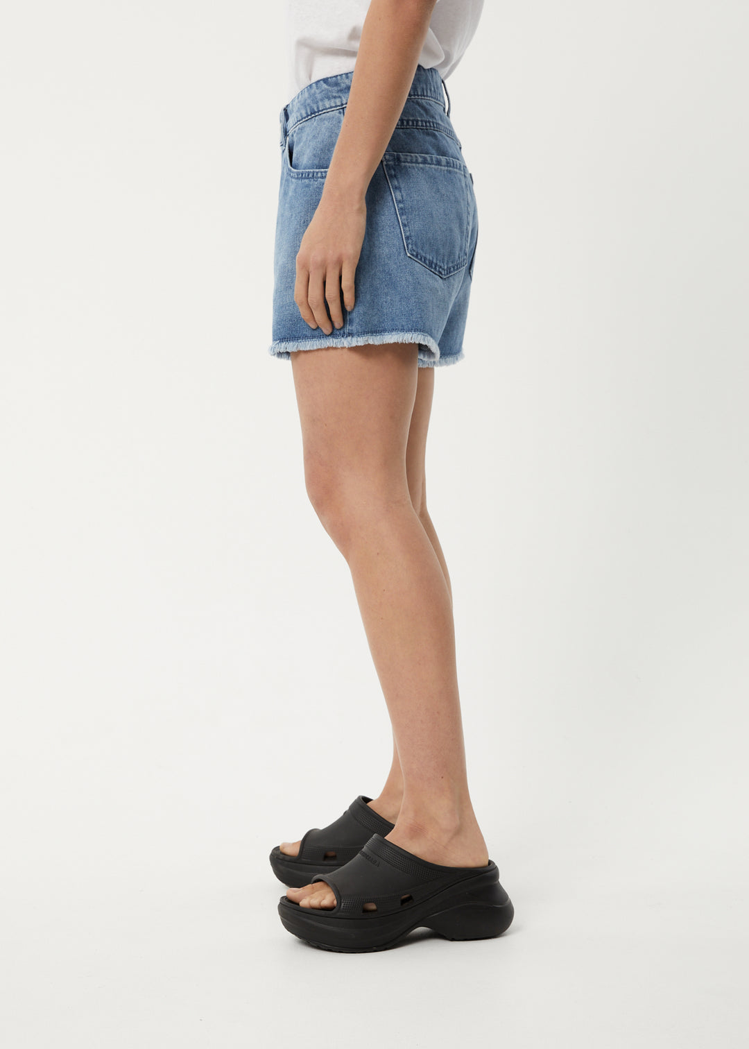 AFENDS Womens Isabella - Denim Low Rise Shorts - Worn Blue 