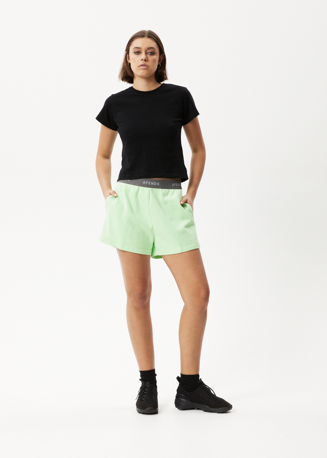 AFENDS Womens Homebase - Sweat Shorts - Lime Green 