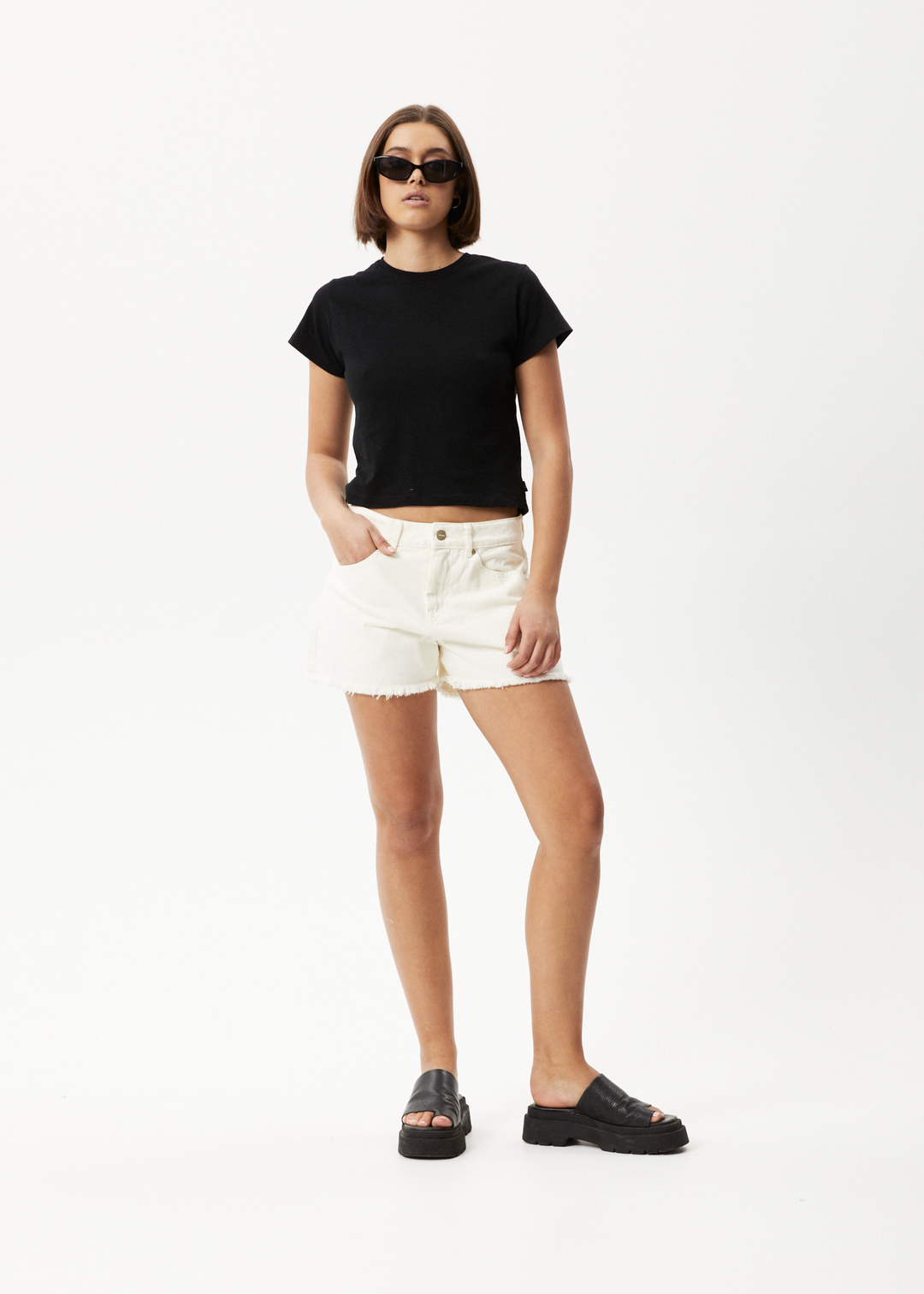 AFENDS Womens Isabella - Denim Low Rise Shorts - Off White 