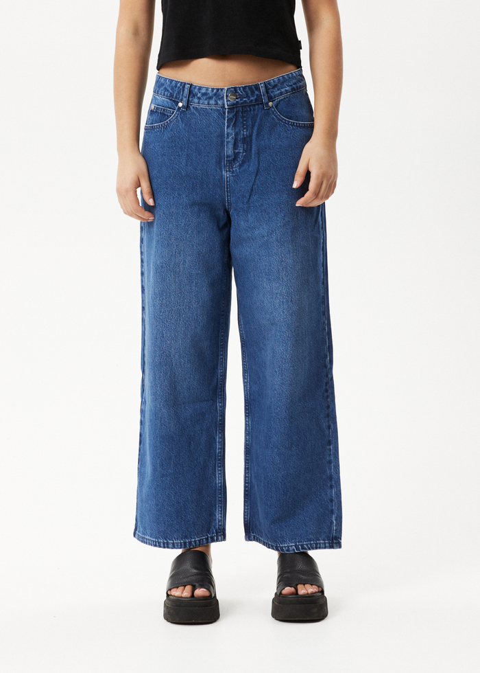 AFENDS Womens Kendall - Hemp Denim Low Rise Jeans - Authentic Blue 