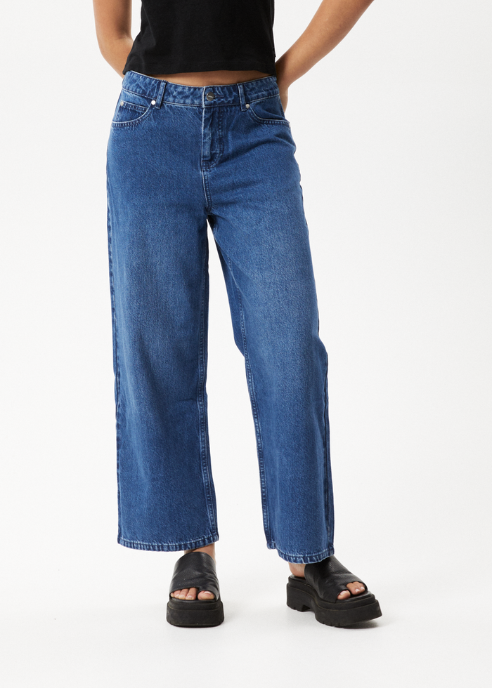 Afends Womens Kendall - Hemp Denim Low Rise Jeans - Authentic Blue 