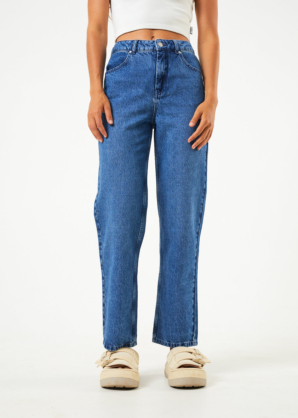 AFENDS Womens Shelby - Denim Wide Leg Jean Long - Authentic Blue