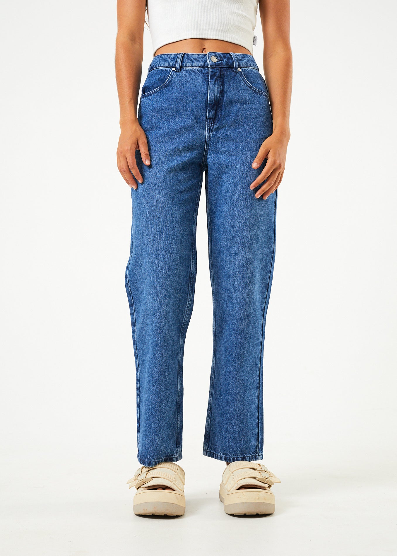 AFENDS Womens Shelby - Denim Wide Leg Jean Long - Authentic Blue