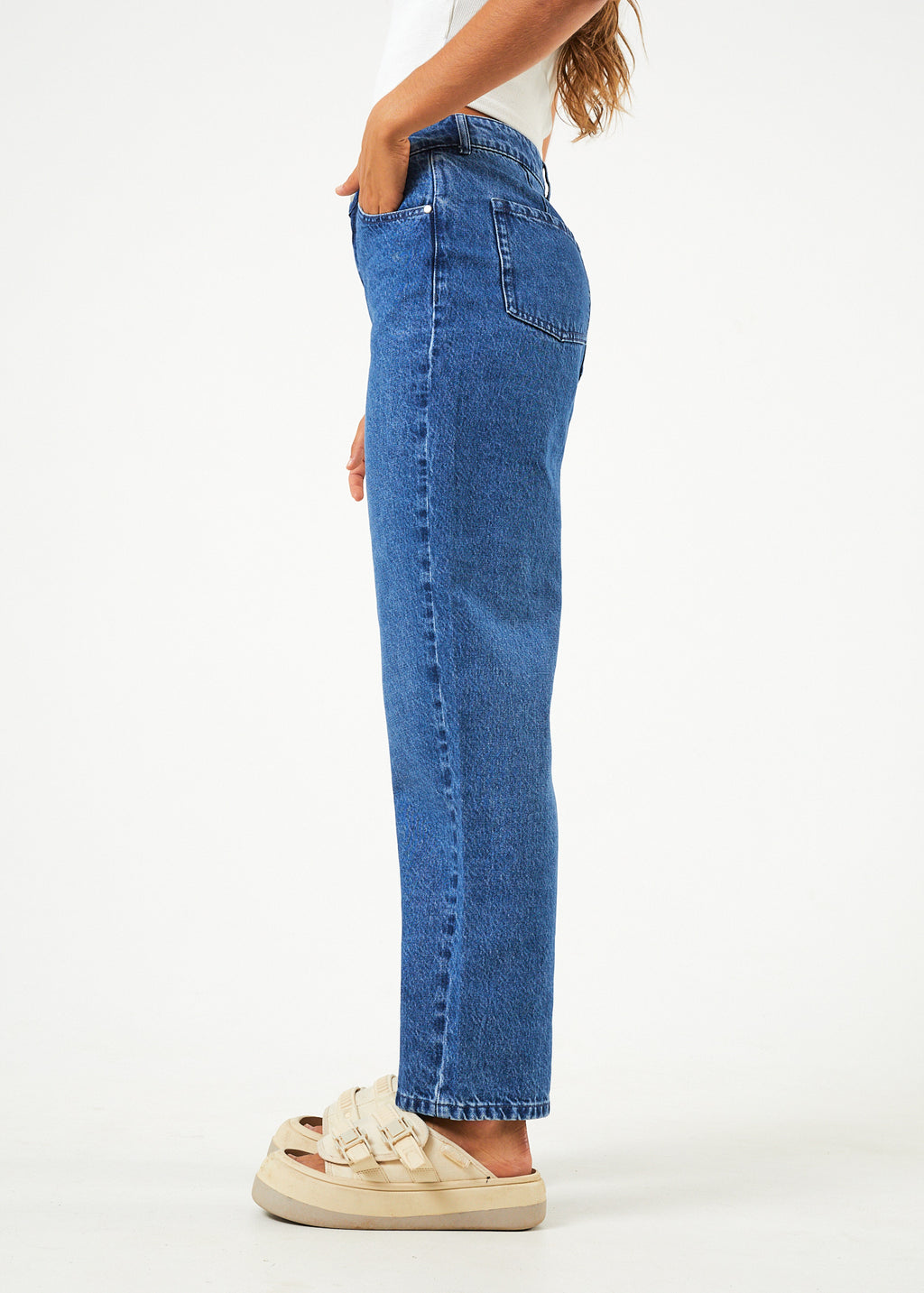 AFENDS Womens Shelby - Denim Wide Leg Jean Long - Authentic Blue