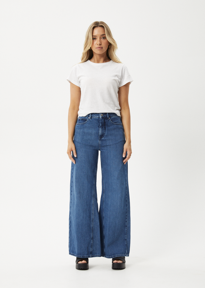 AFENDS Womens Gigi - Hemp Denim Flared Jeans - Authentic Blue 