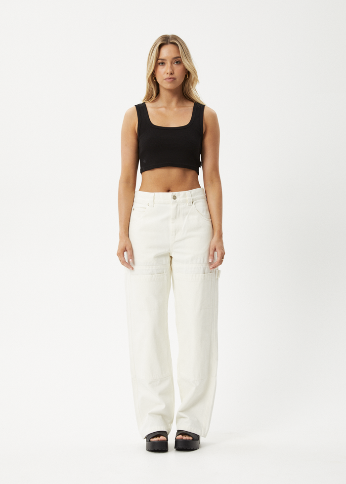 AFENDS Womens Moss - Organic Denim Carpenter Jeans - Off White 