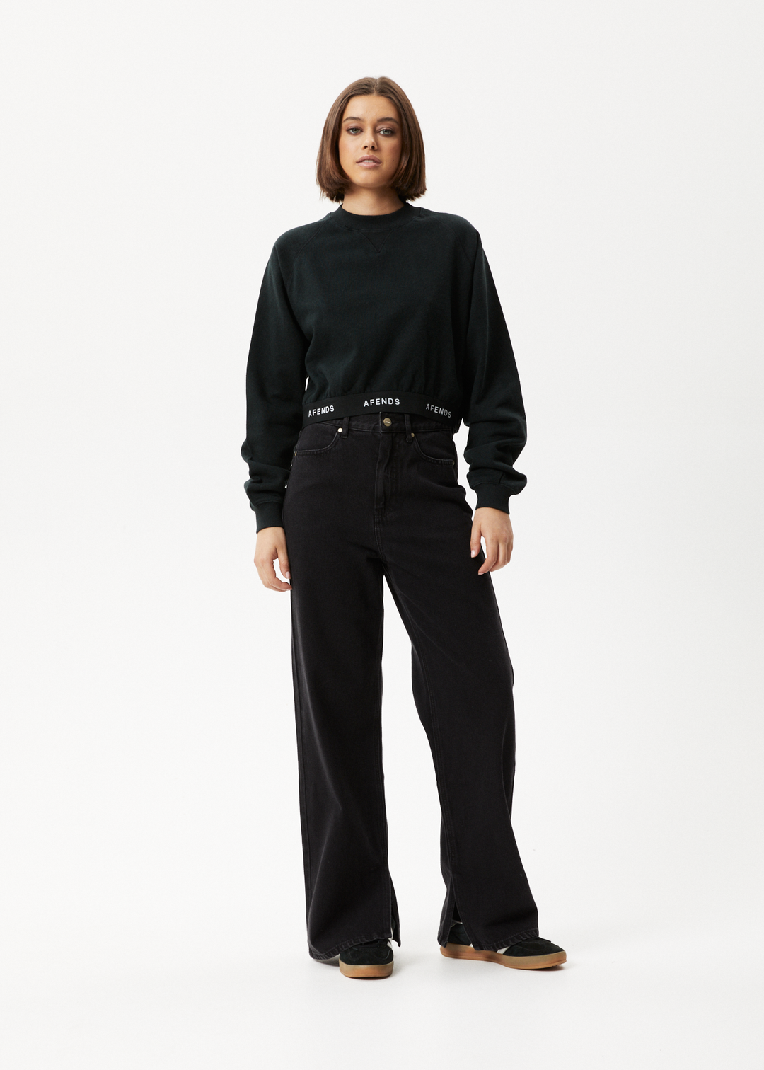 AFENDS Womens Homebase - Cropped Crew Neck Jumper - Black 