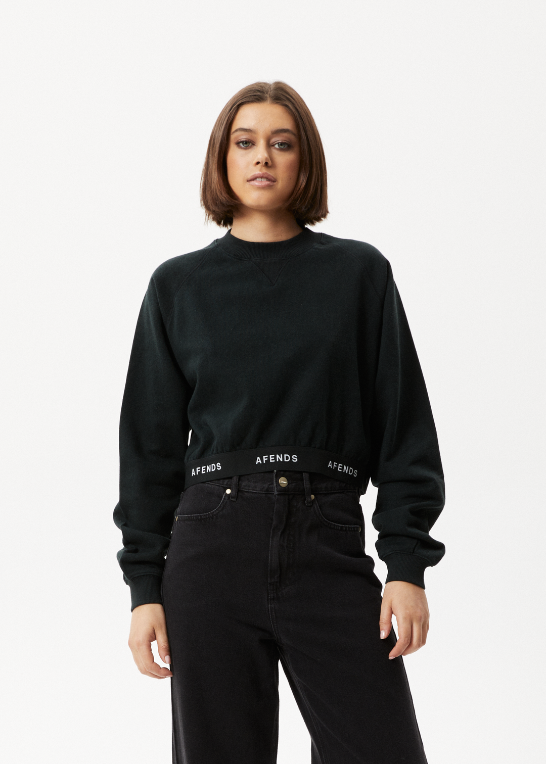 AFENDS Womens Homebase Cropped Crew Neck Jumper Black