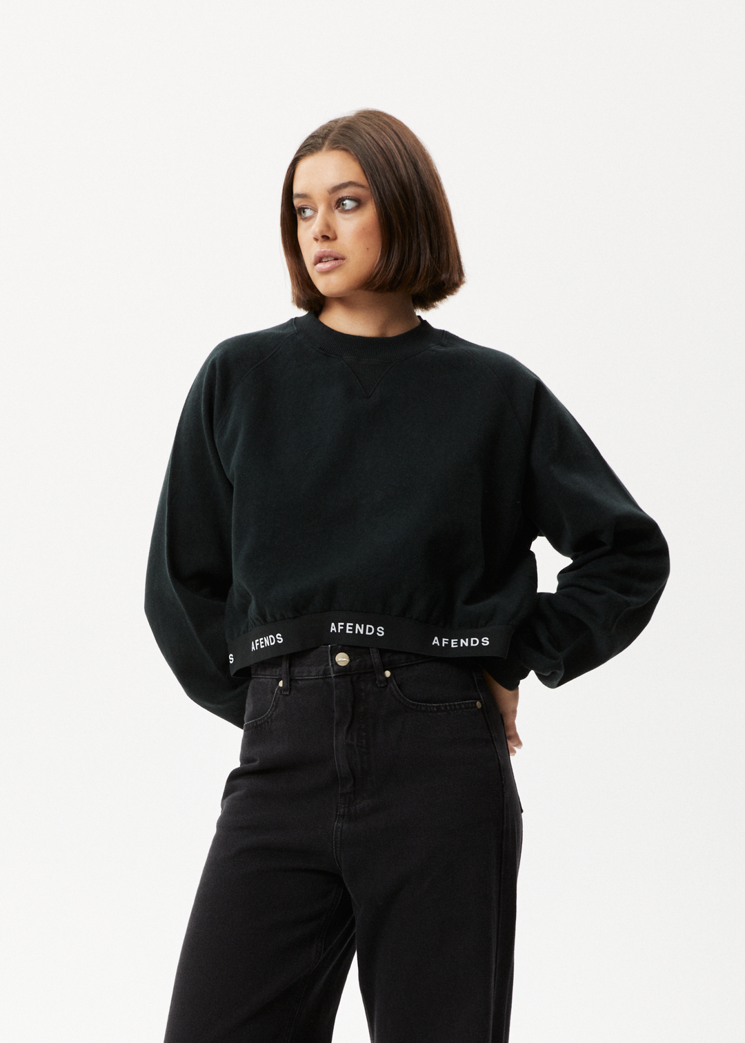 AFENDS Womens Homebase - Cropped Crew Neck Jumper - Black 