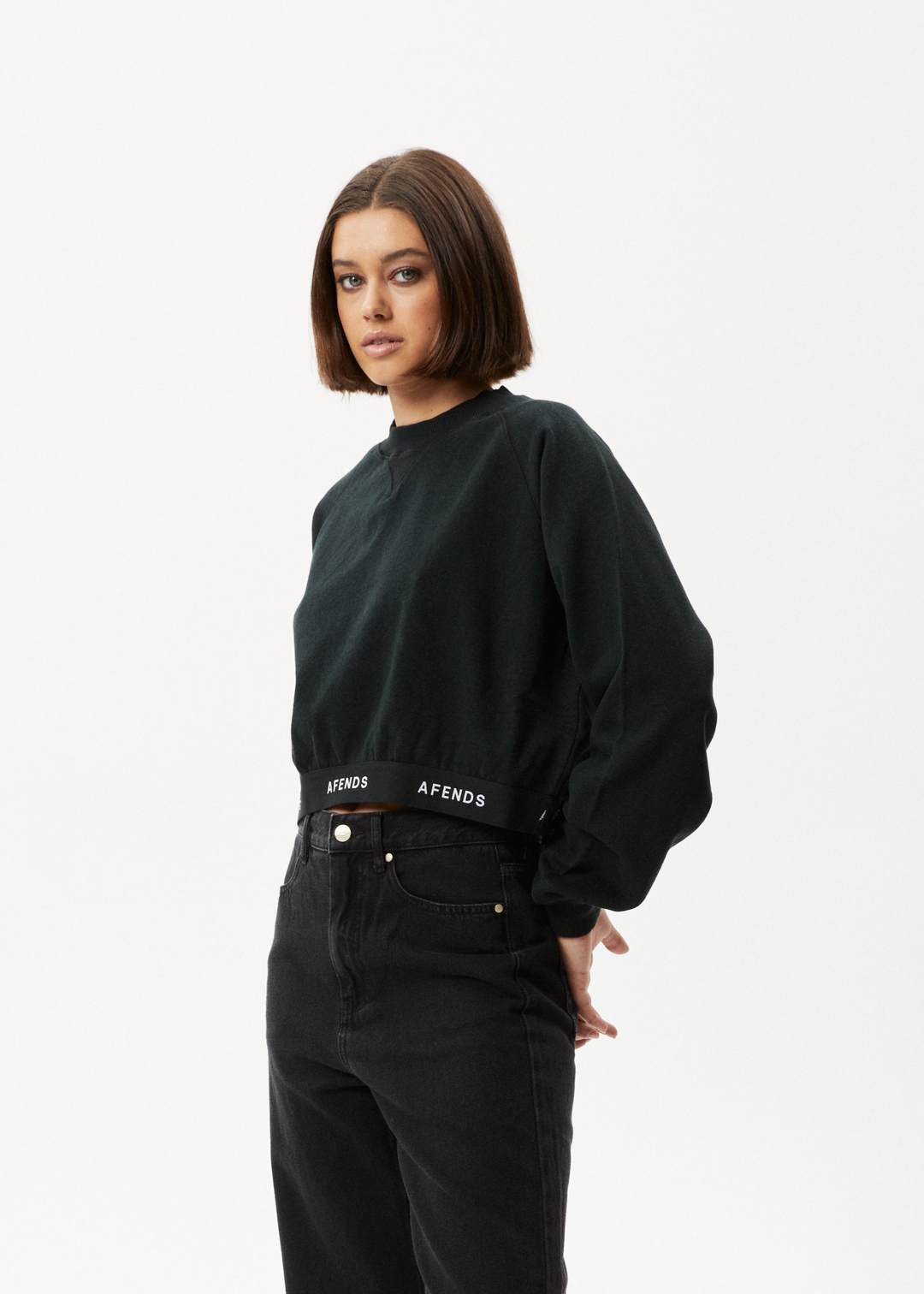 AFENDS Womens Homebase - Cropped Crew Neck Jumper - Black 