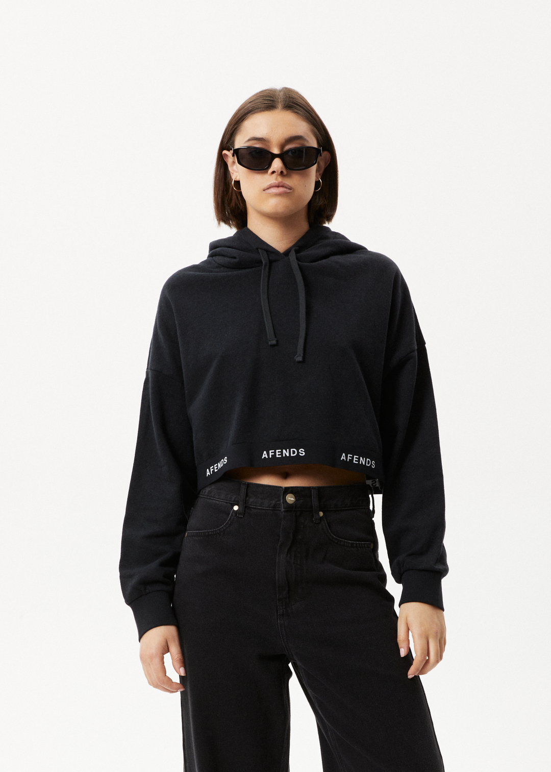 AFENDS Womens Homebase - Cropped Hoodie - Black 