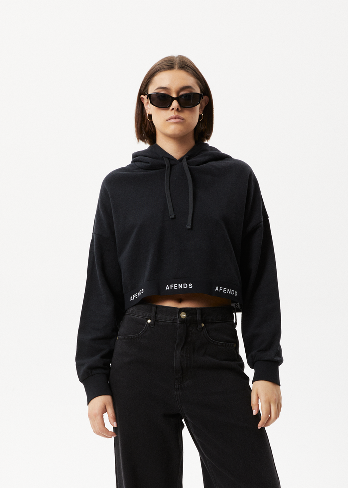 Womens black cropped hoodie sales