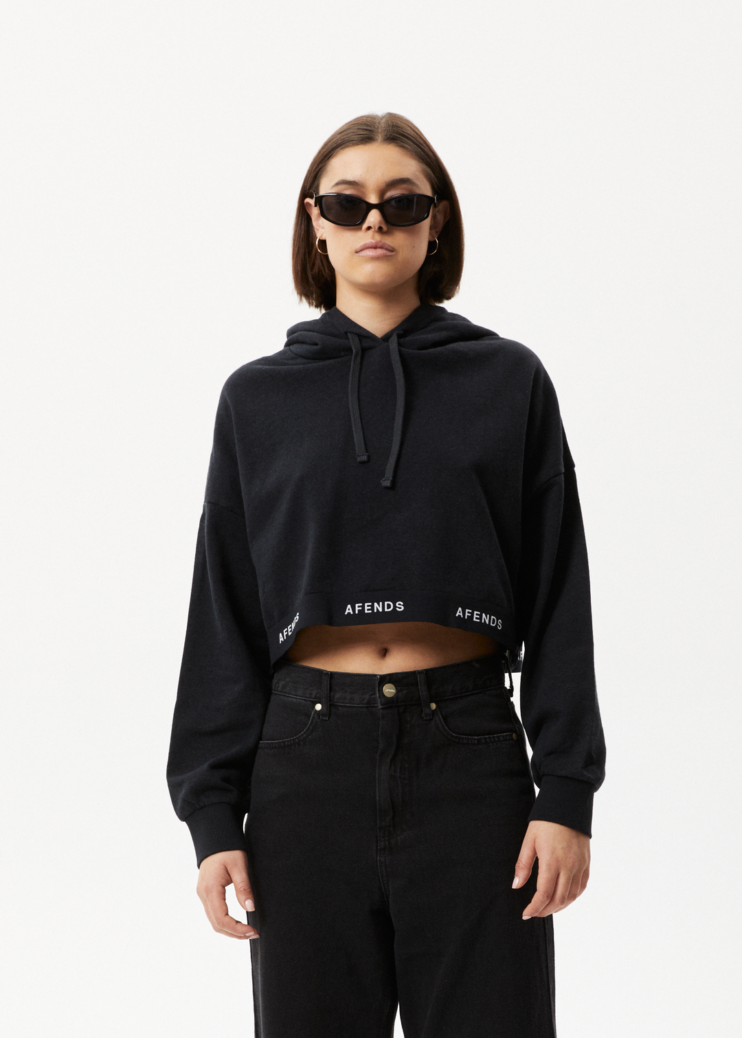 AFENDS Womens Homebase - Cropped Hoodie - Black 