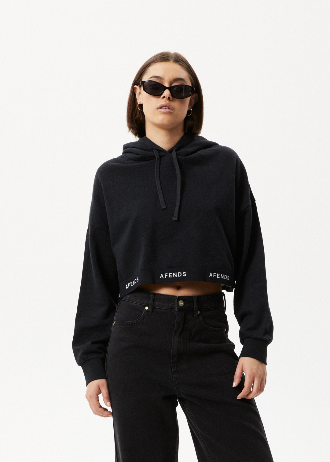 AFENDS Womens Homebase - Cropped Hoodie - Black 