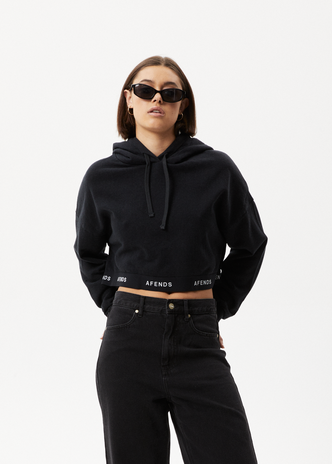 AFENDS Womens Homebase - Cropped Hoodie - Black 