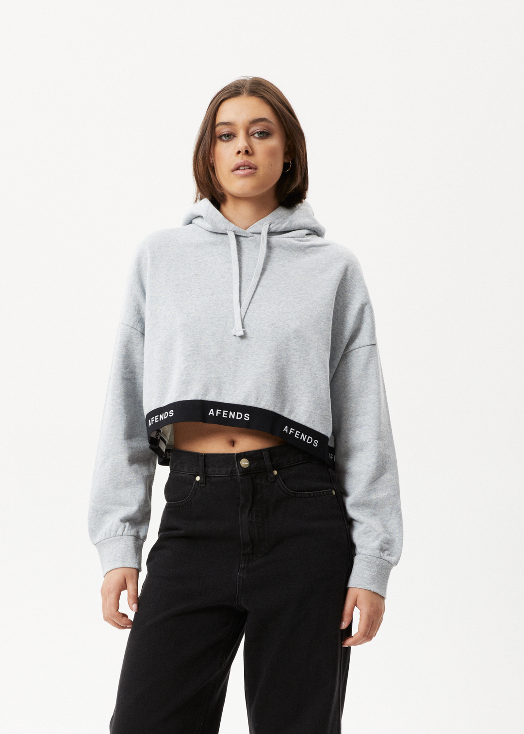 AFENDS Womens Homebase Cropped Hoodie Shadow Grey Marle