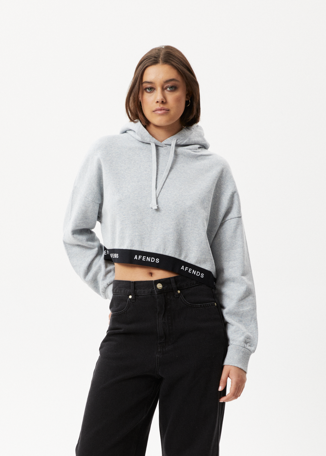 AFENDS Womens Homebase - Cropped Hoodie - Shadow Grey Marle 