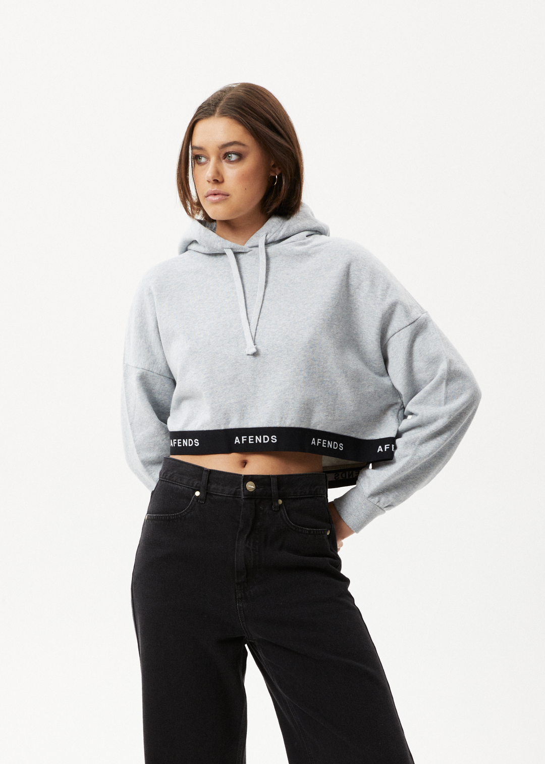 AFENDS Womens Homebase - Cropped Hoodie - Shadow Grey Marle 