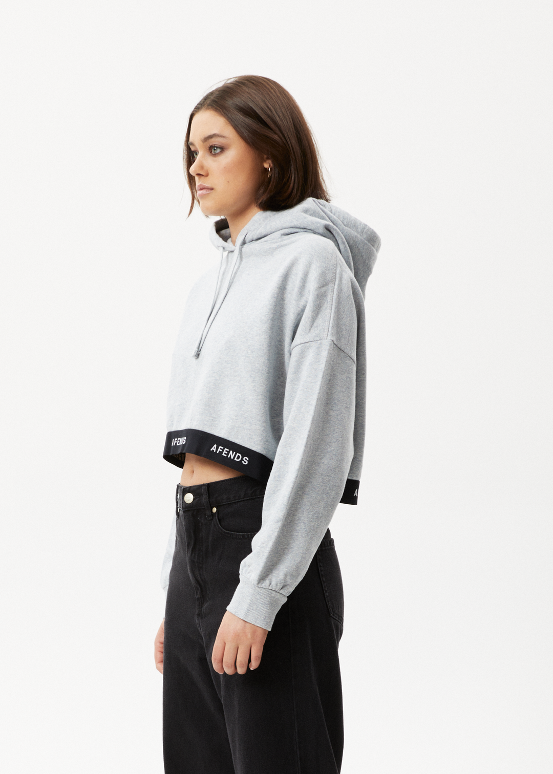 AFENDS Womens Homebase - Cropped Hoodie - Shadow Grey Marle 