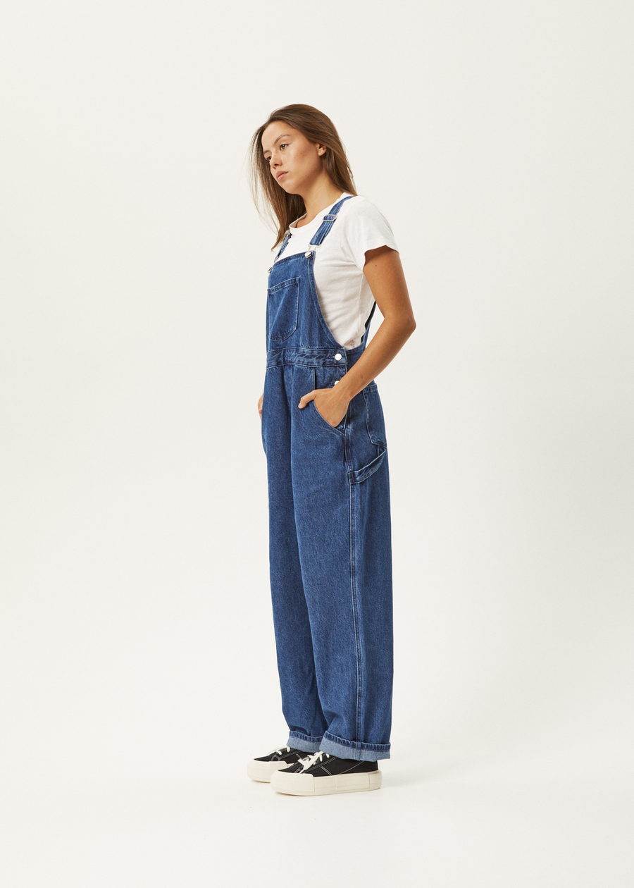 Afends Womens Louis Hemp Denim Baggy Overalls Authentic Blue