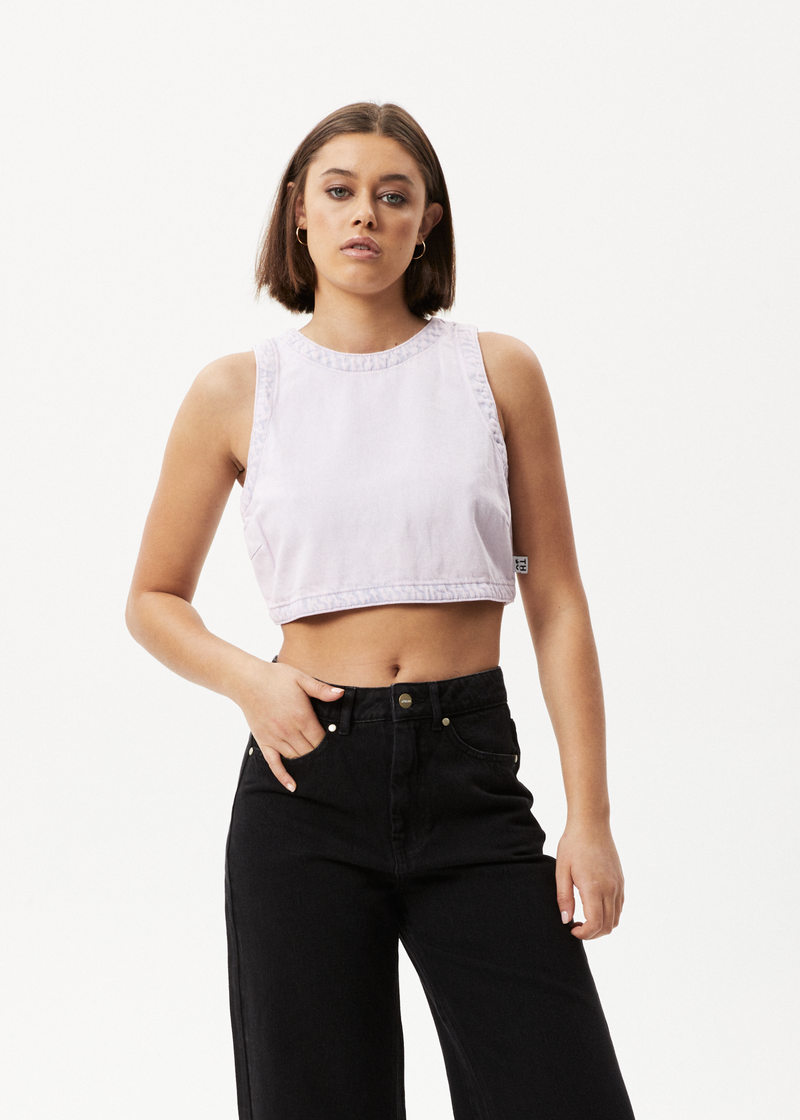 AFENDS Womens Zelly - Denim Cropped Top - Vintage Orchid