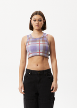 Afends Womens Colby - Hemp Check Ribbed Crop Tank - Plum - Afends womens colby   hemp check ribbed crop tank   plum 