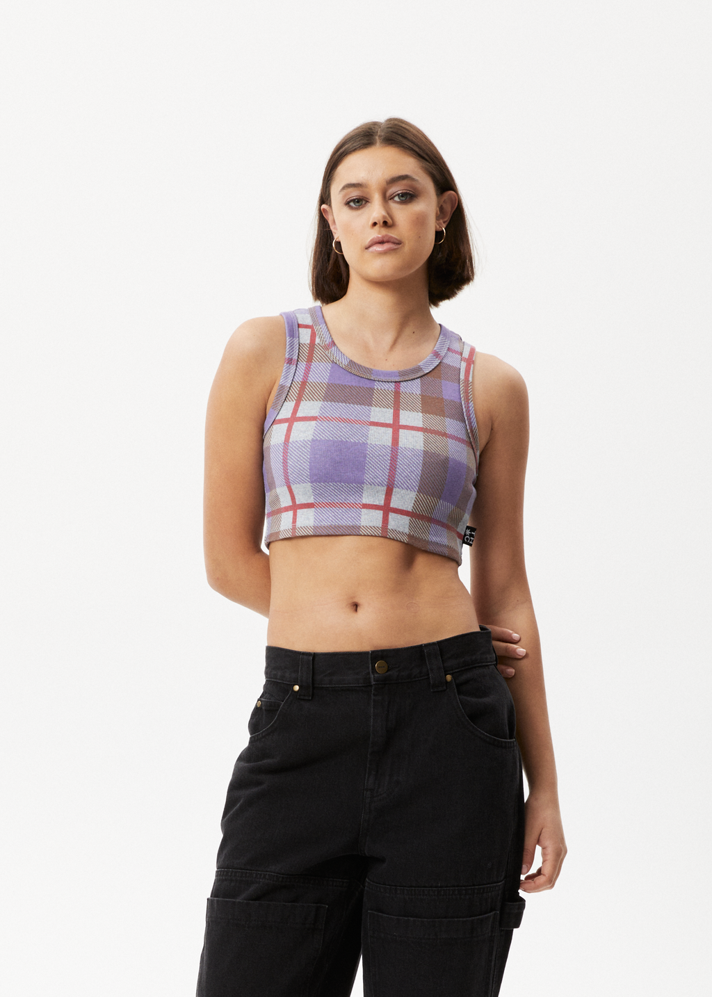 AFENDS Womens Colby - Check Rib Crop Tank - Plum