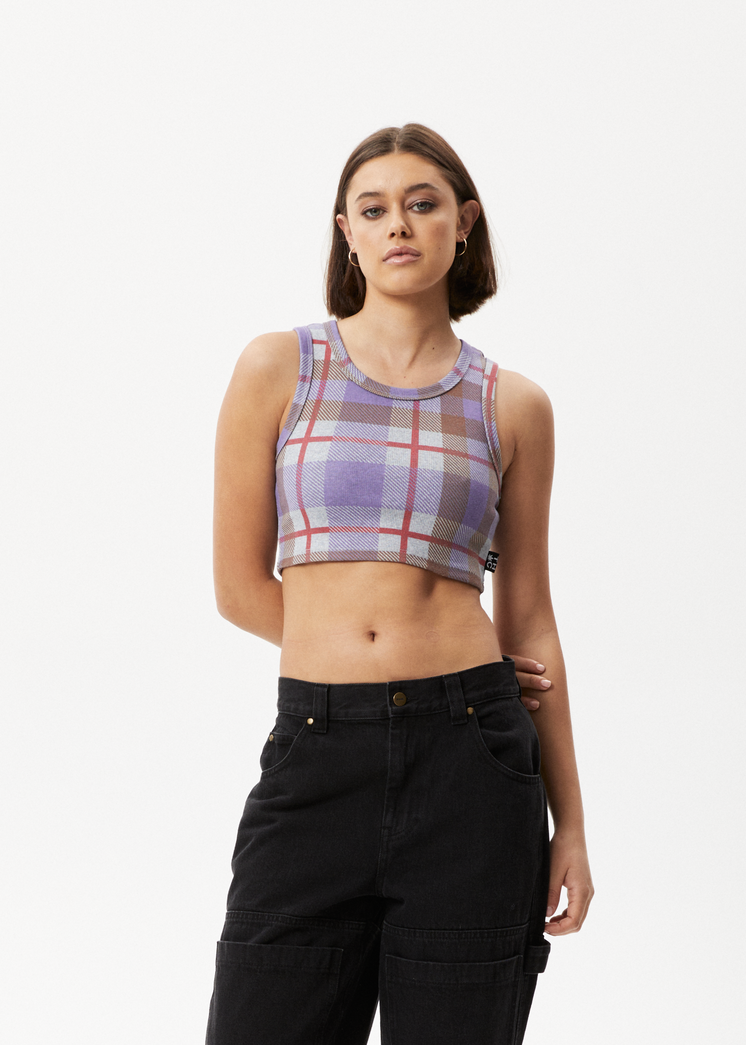 AFENDS Womens Colby - Check Rib Crop Tank - Plum