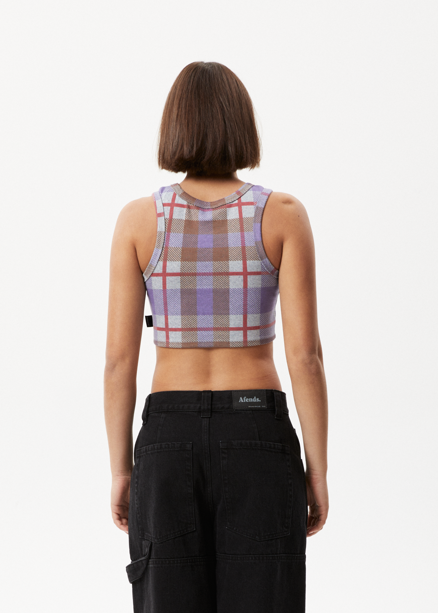 AFENDS Womens Colby - Check Rib Crop Tank - Plum