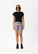 Afends Womens Colby - Hemp Check Ribbed Bike Shorts - Plum - Afends womens colby   hemp check ribbed bike shorts   plum 