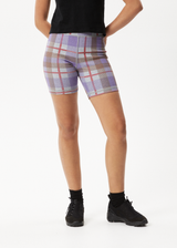 Afends Womens Colby - Hemp Check Ribbed Bike Shorts - Plum - Afends womens colby   hemp check ribbed bike shorts   plum 